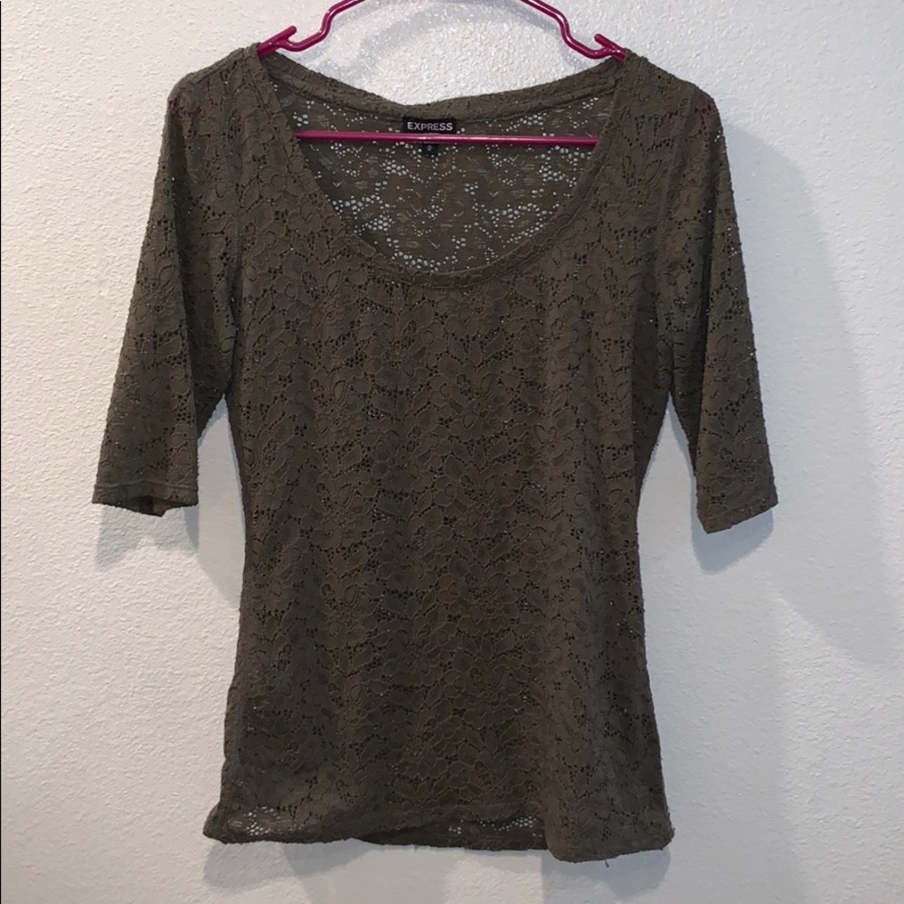 Express Green Lace 3/4 Sleeve Top with stretch